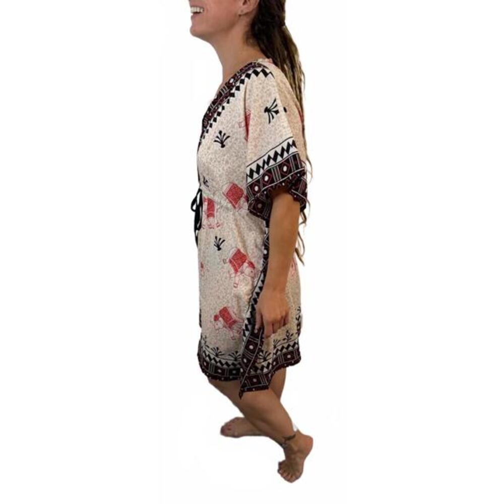 NWT Boho Style Cream Black Caftan Swim Beach Cover up Tunic Dress L XL XXL OS - Picture 4 of 4
